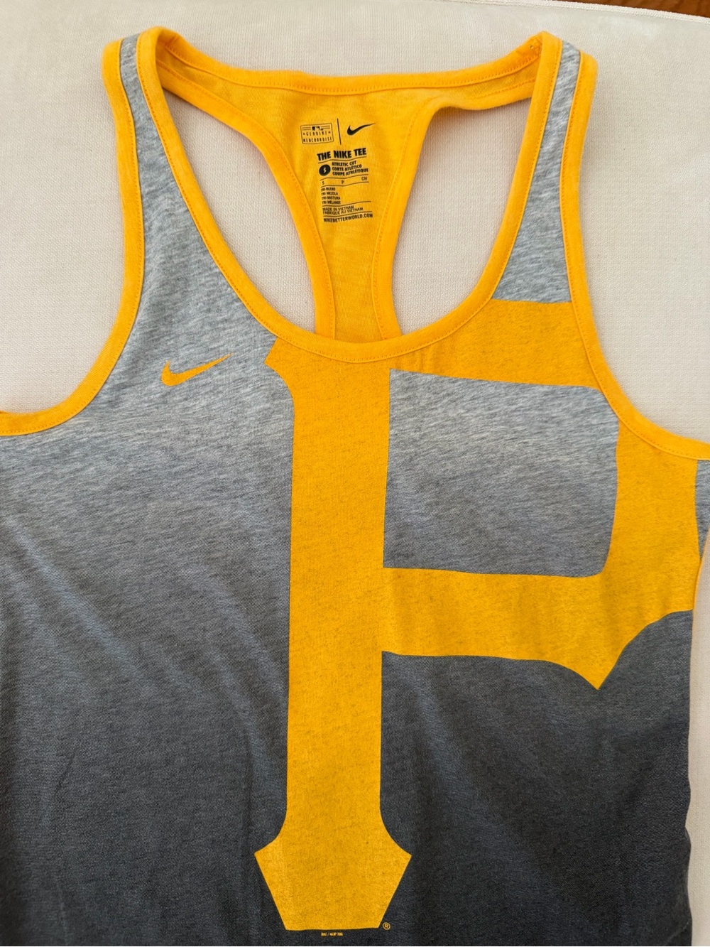 Nike Yellow and Gray Graphic “Pirates” baseball team Racerback Tank Top